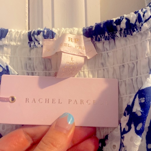 🪻Rachel Parcell Stencil Floral Eyelet Midi Dress Periwinkle Blue L - Picture 6 of 6